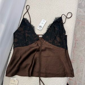 Abercrombie & Fitch Black Lace & Brown Satin Camisole